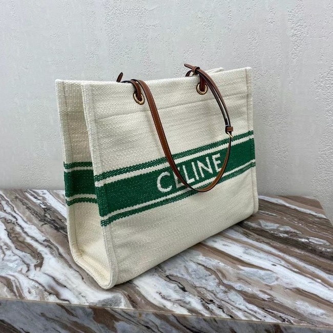 Celine SQUARED CABAS CELINE IN PLEIN SOLEIL TEXTILE AND CALFSKIN 192172 GREEN&TAN