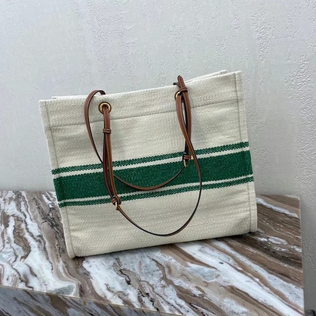 Celine SQUARED CABAS CELINE IN PLEIN SOLEIL TEXTILE AND CALFSKIN 192172 GREEN&TAN