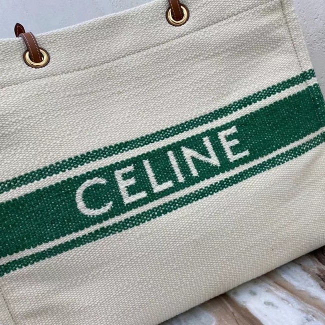 Celine SQUARED CABAS CELINE IN PLEIN SOLEIL TEXTILE AND CALFSKIN 192172 GREEN&TAN