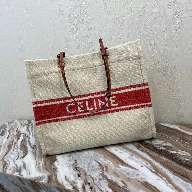 Celine SQUARED CABAS CELINE IN PLEIN SOLEIL TEXTILE AND CALFSKIN 192172 RED&TAN