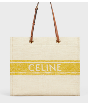 Celine SQUARED CABAS CELINE IN PLEIN SOLEIL TEXTILE AND CALFSKIN 192172 YELLOW &TAN