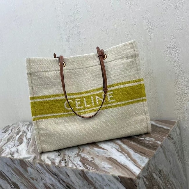 Celine SQUARED CABAS CELINE IN PLEIN SOLEIL TEXTILE AND CALFSKIN 192172 YELLOW &TAN