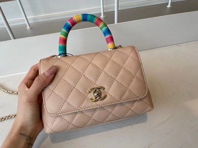 chanel mini flap bag with top handle AS2215 Apricot