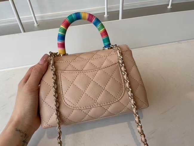 chanel mini flap bag with top handle AS2215 Apricot