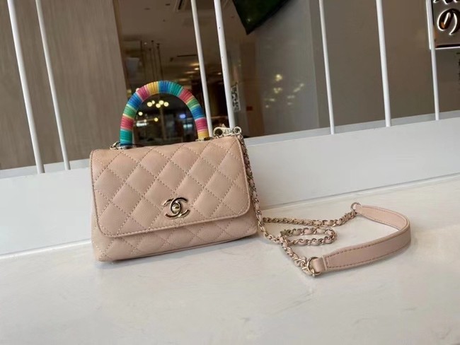 chanel mini flap bag with top handle AS2215 Apricot