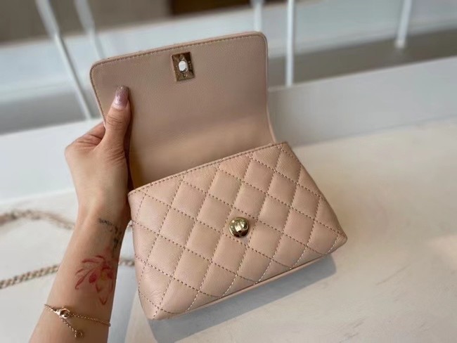 chanel mini flap bag with top handle AS2215 Apricot