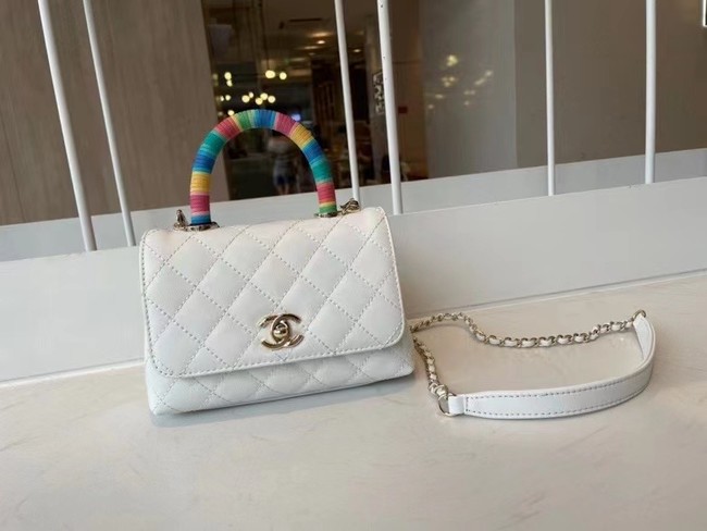 chanel mini flap bag with top handle AS2215 white