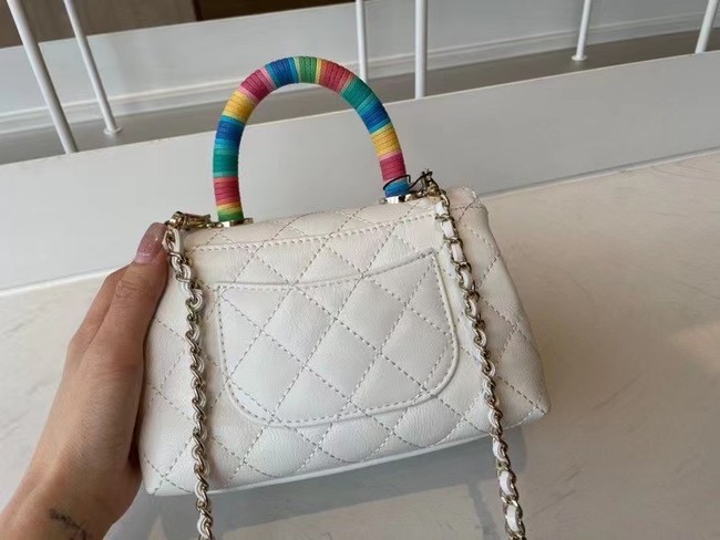 chanel mini flap bag with top handle AS2215 white