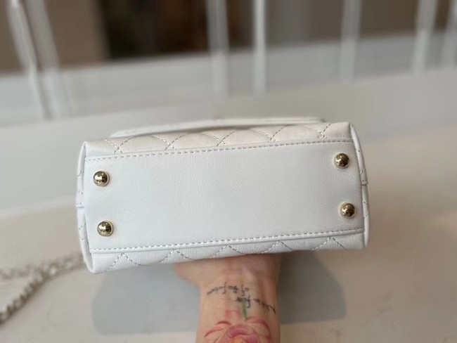 chanel mini flap bag with top handle AS2215 white