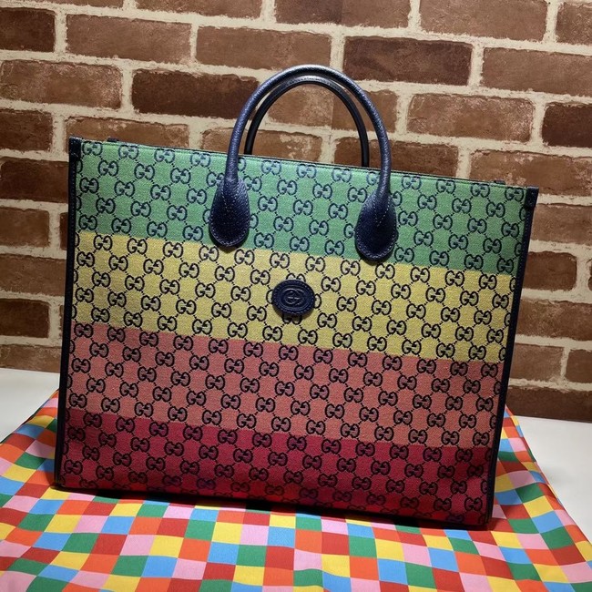 Gucci GG shopping bag 659980 Green&yellow&red& powder