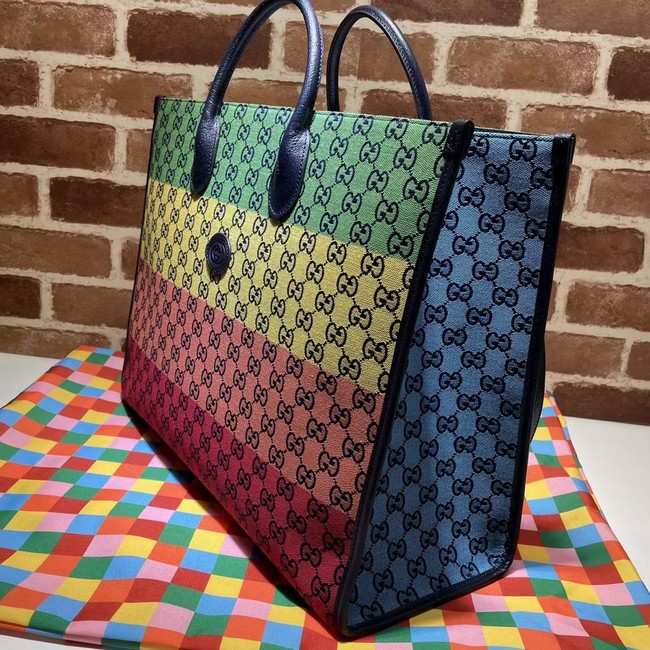 Gucci GG shopping bag 659980 Green&yellow&red& powder