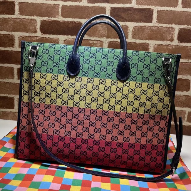 Gucci GG shopping bag 659980 Green&yellow&red& powder