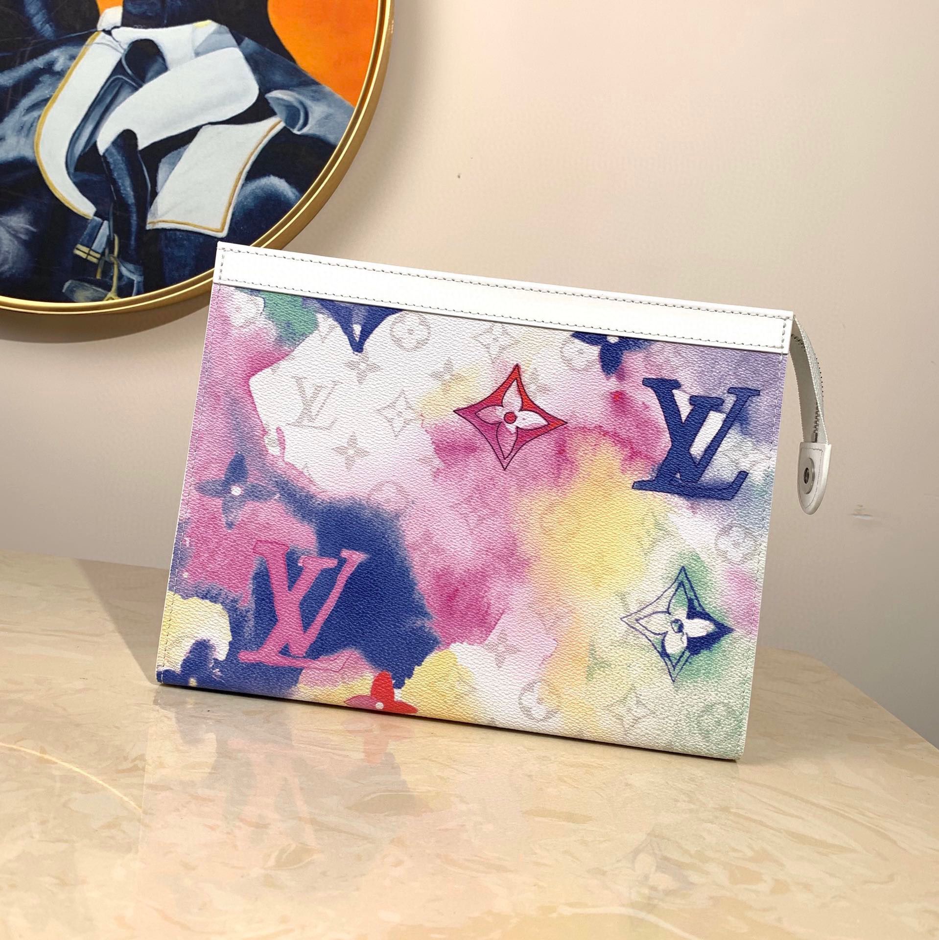 Louis Vuitton Monogram Eclipse POCHETTE VOYAGE MM M80460 Blue&Pink&White