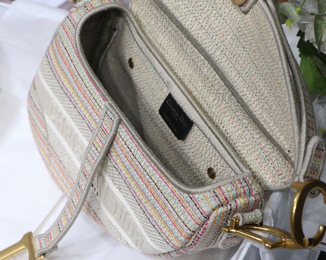 DIOR Embroidery Striped Color SADDLE BAG M0446C Beige