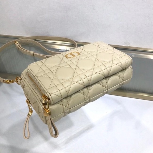 DIOR CARO DOUBLE POUCH Supple Cannage Calfskin S5037U Beige