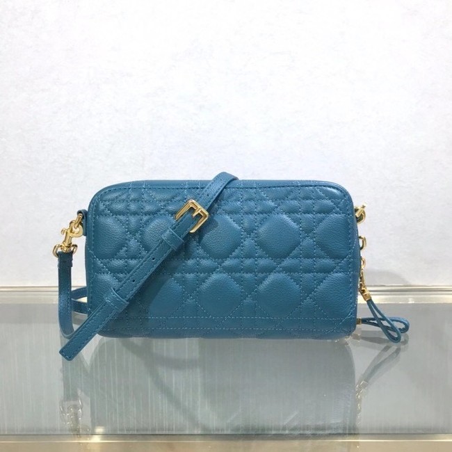 DIOR CARO DOUBLE POUCH Supple Cannage Calfskin S5037U blue