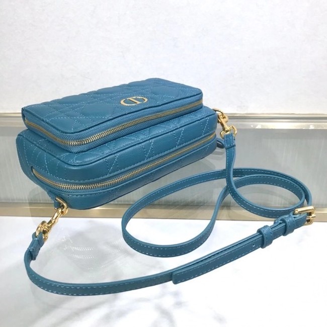 DIOR CARO DOUBLE POUCH Supple Cannage Calfskin S5037U blue