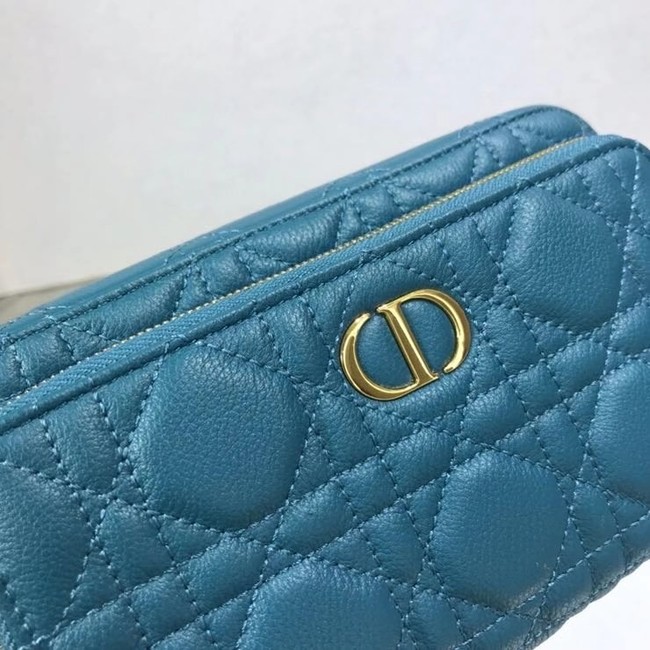 DIOR CARO DOUBLE POUCH Supple Cannage Calfskin S5037U blue