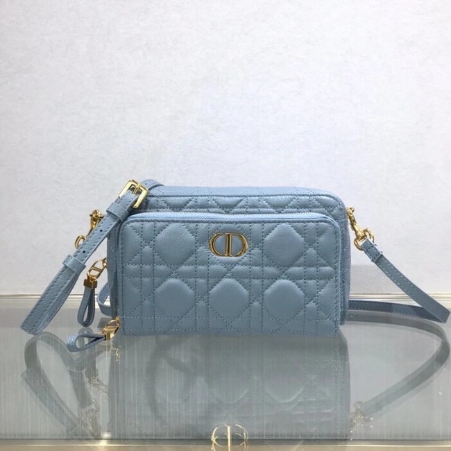 DIOR CARO DOUBLE POUCH Supple Cannage Calfskin S5037U light blue