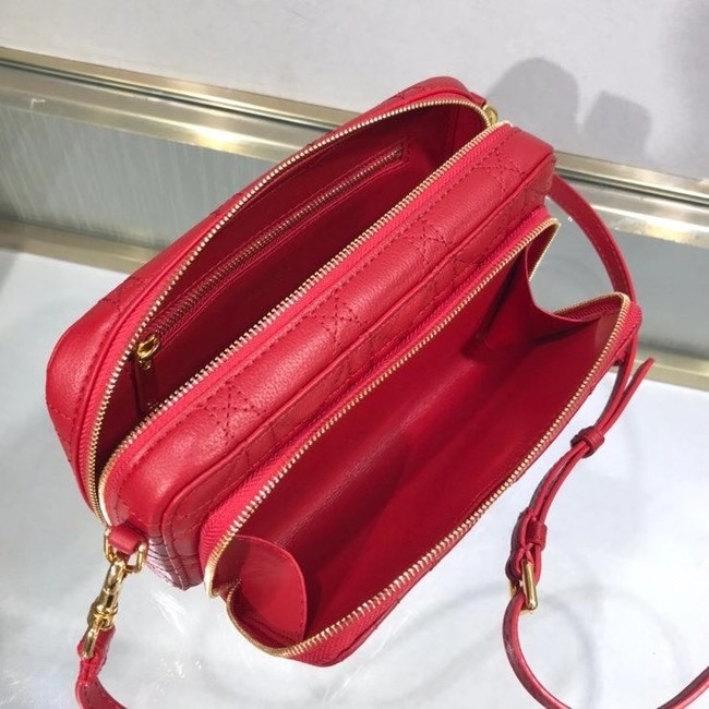 DIOR CARO DOUBLE POUCH Supple Cannage Calfskin S5037U red