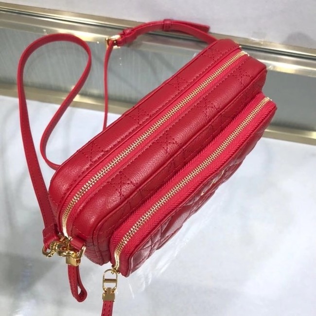 DIOR CARO DOUBLE POUCH Supple Cannage Calfskin S5037U red