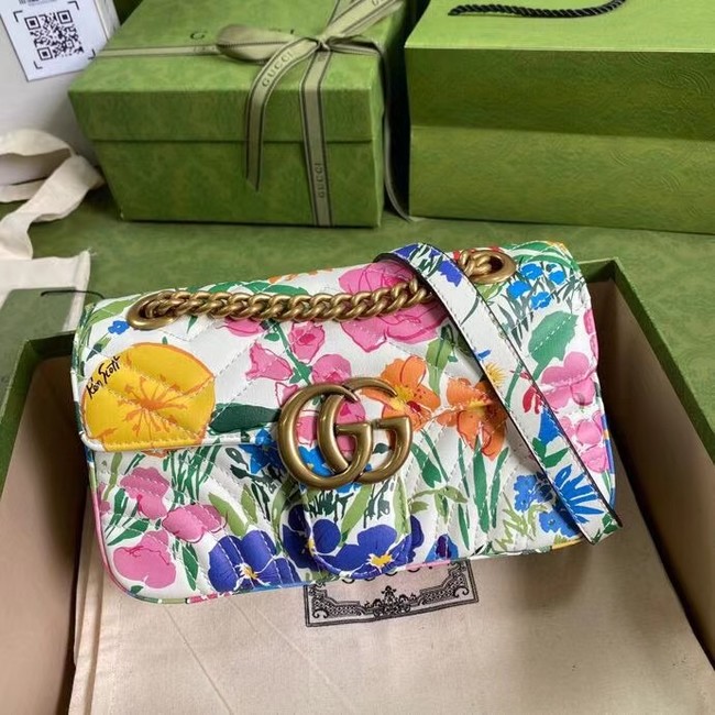 Gucci GG Marmont matelasse Mini Bag 446744 White flowers