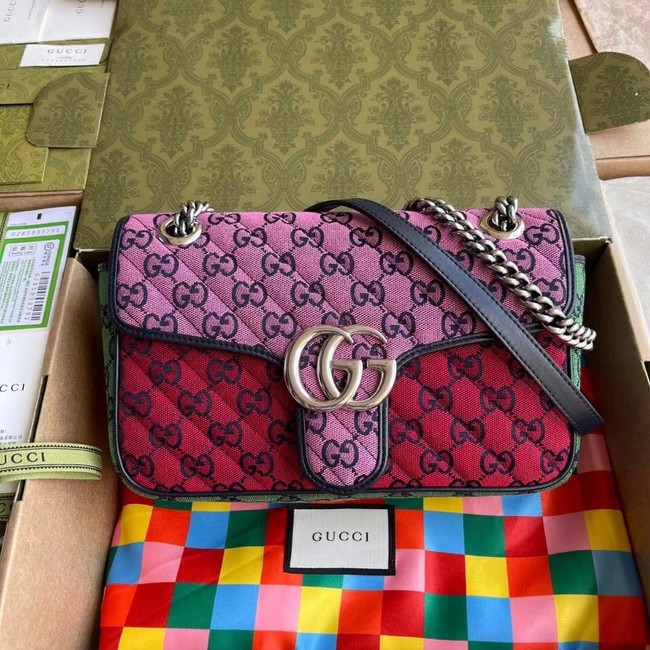 Gucci GG Marmont multicolor small shoulder bag 443497 Pink&green&yellow&red