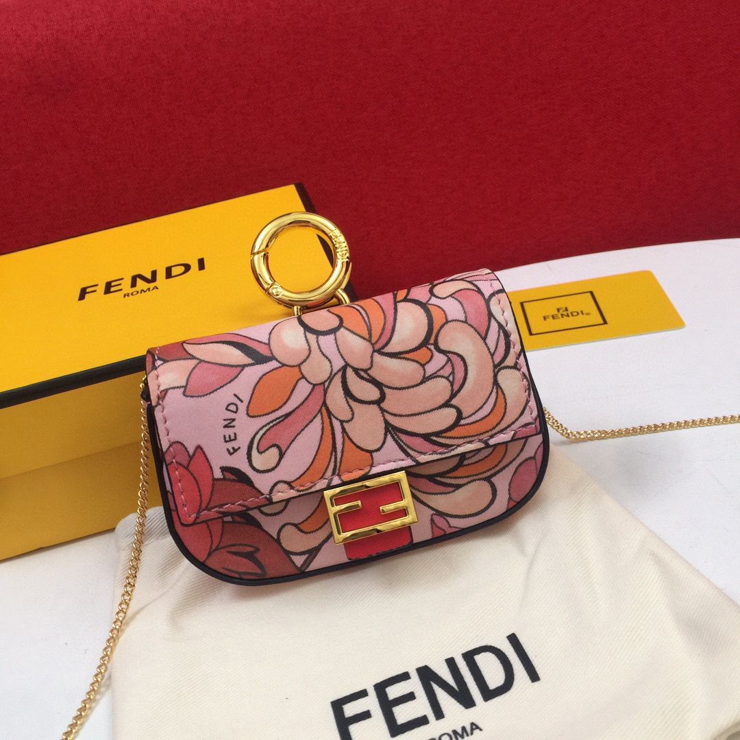 FENDI NANO BAGUETTE CHARM Nappa Original Leather Bag 7AR844 Flower