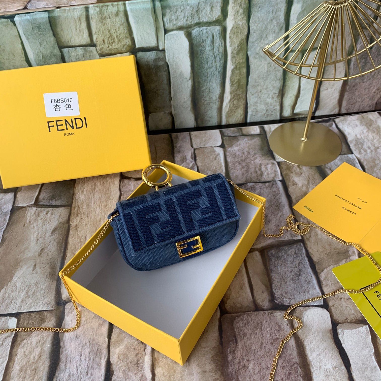 FENDI NANO BAGUETTE CHARM Nappa lcanvas Bag 7AR844 Navy