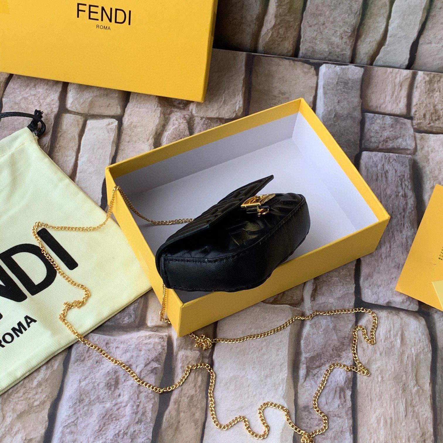 FENDI NANO BAGUETTE CHARM nappa leather 7AR844 Black