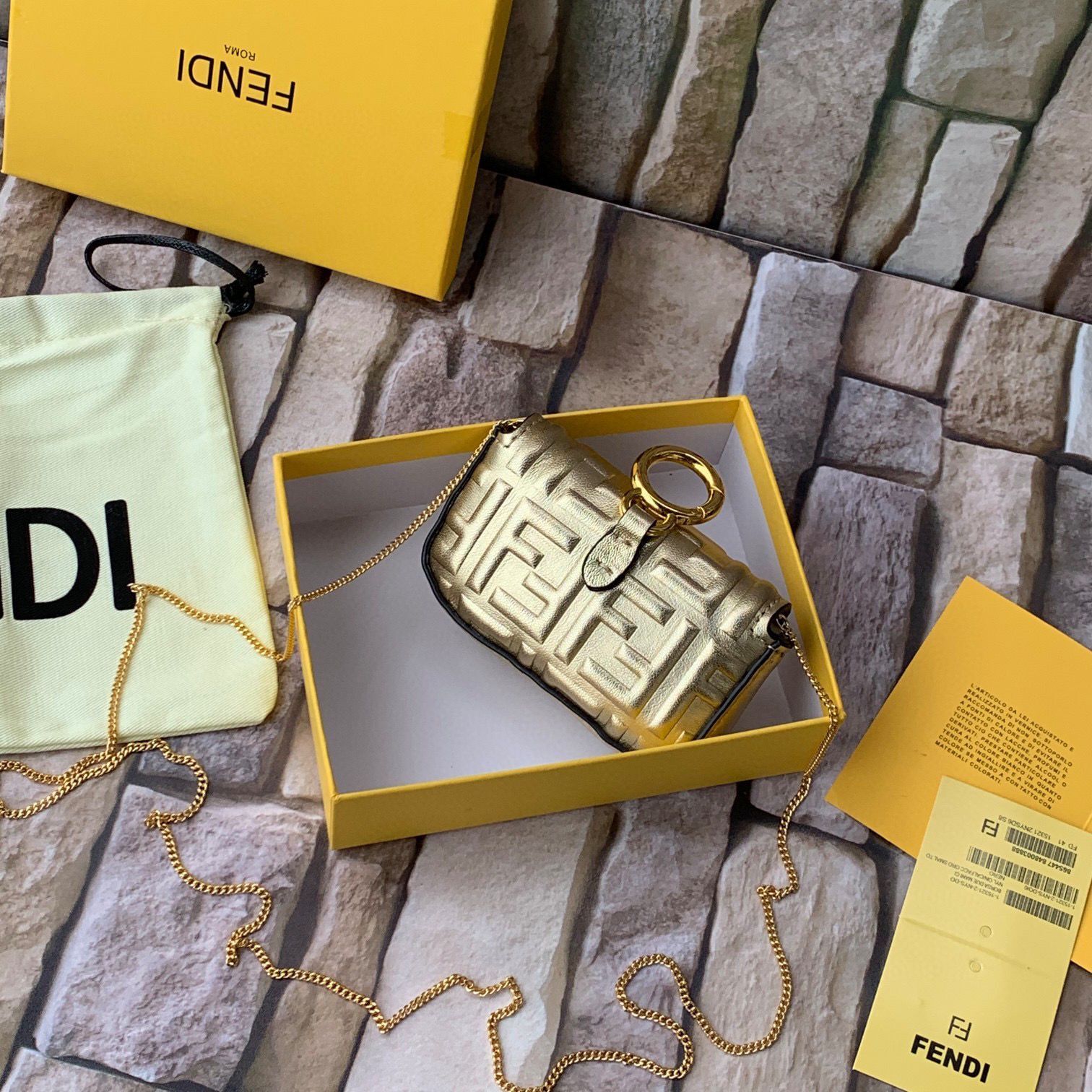 FENDI NANO BAGUETTE CHARM nappa leather 7AR844 Gold