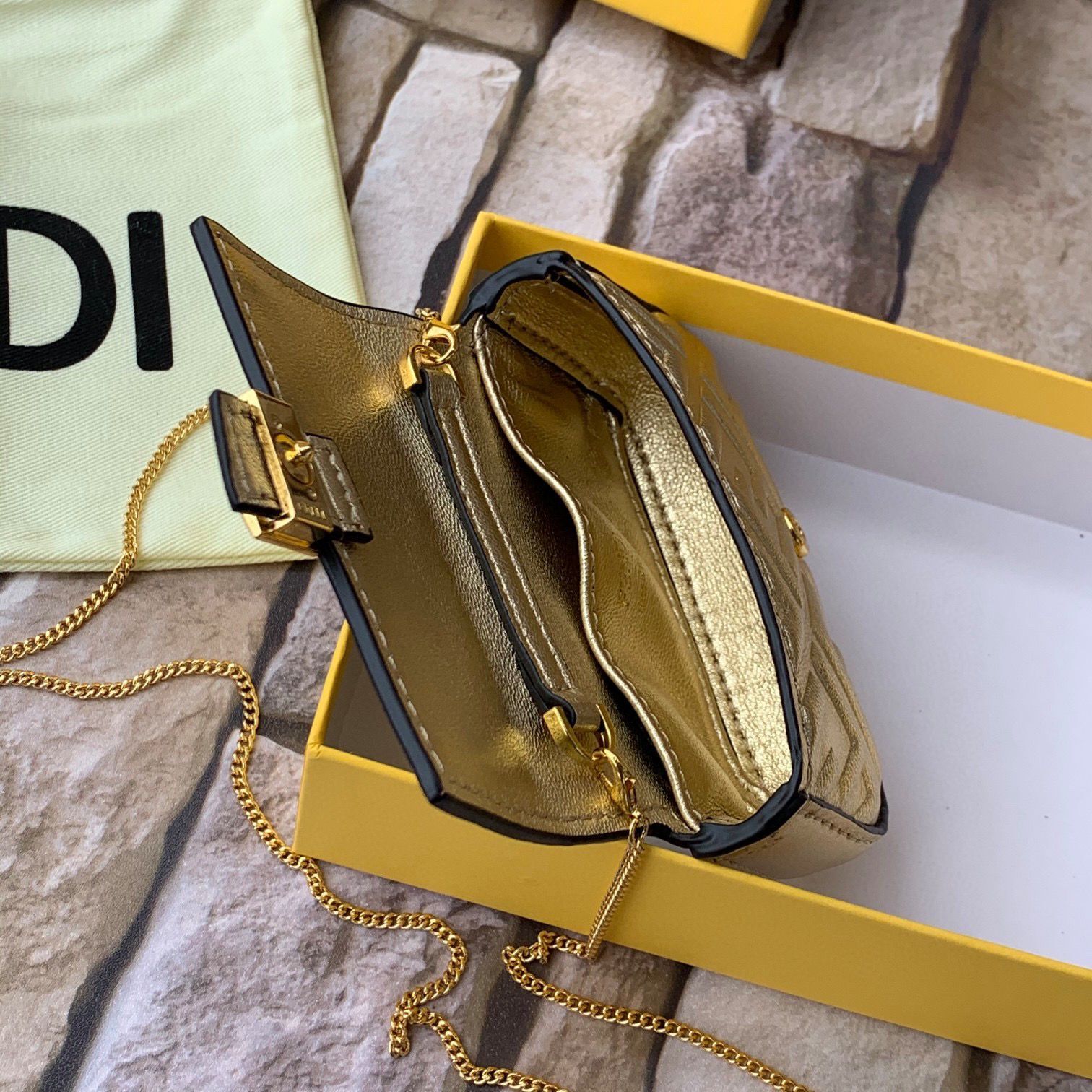 FENDI NANO BAGUETTE CHARM nappa leather 7AR844 Gold