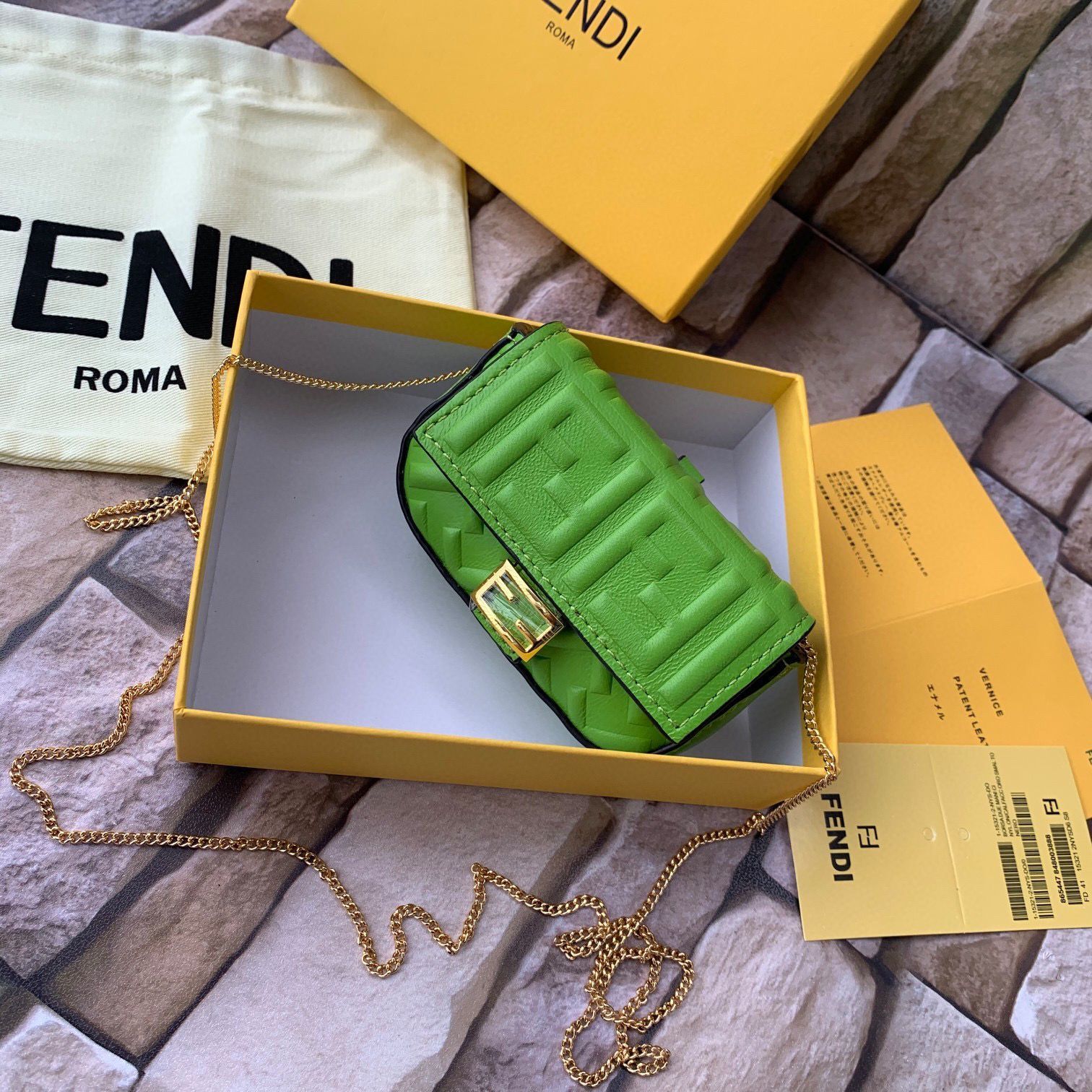 FENDI NANO BAGUETTE CHARM nappa leather 7AR844 Green