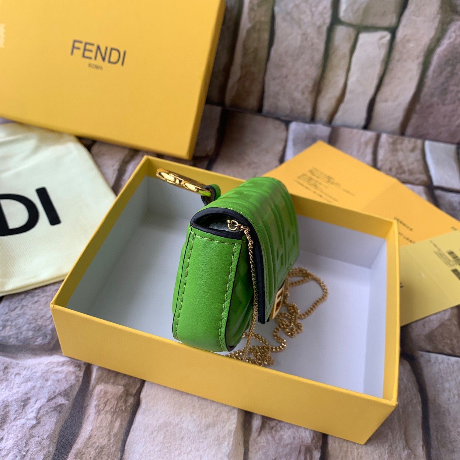 FENDI NANO BAGUETTE CHARM nappa leather 7AR844 Green