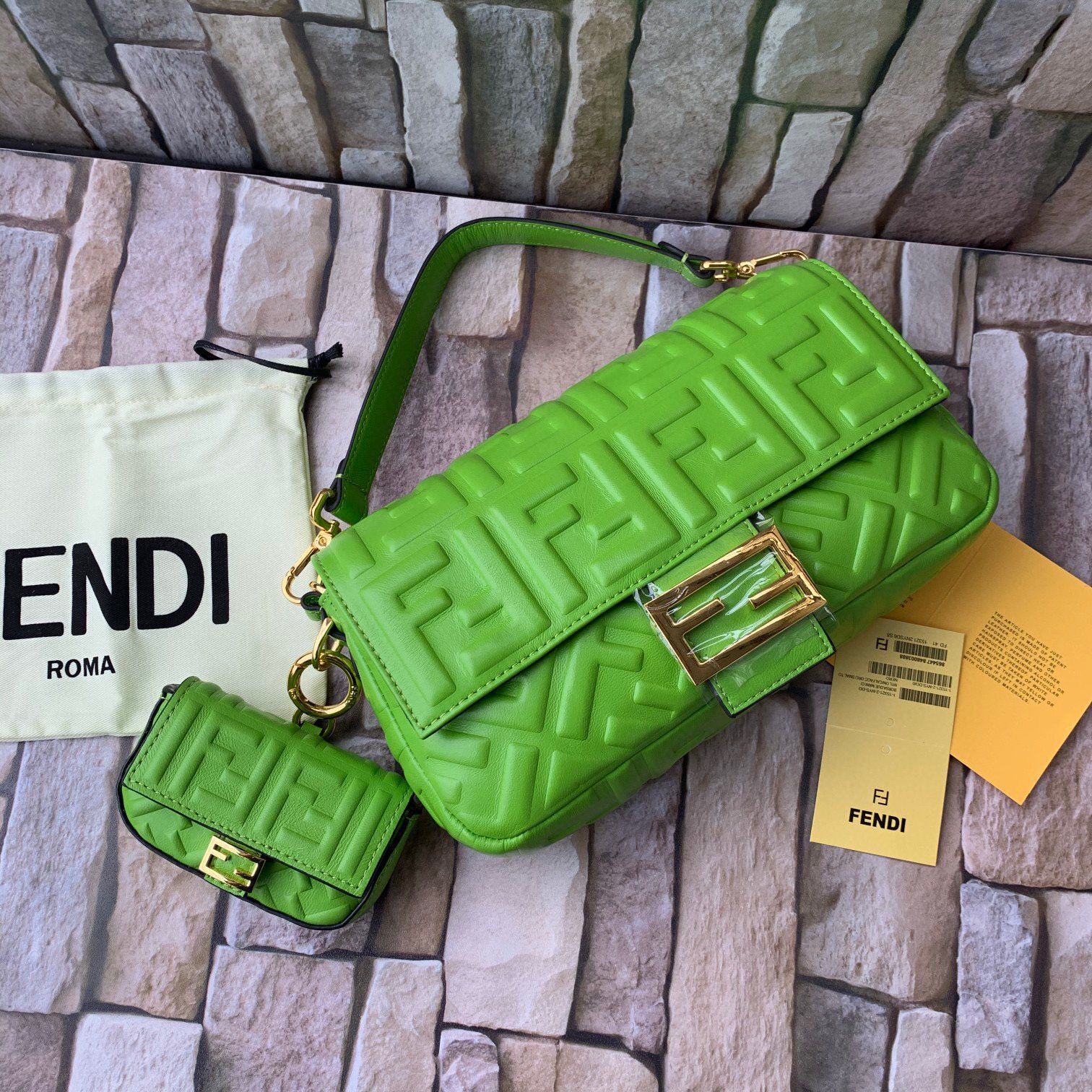 FENDI NANO BAGUETTE CHARM nappa leather 7AR844 Green