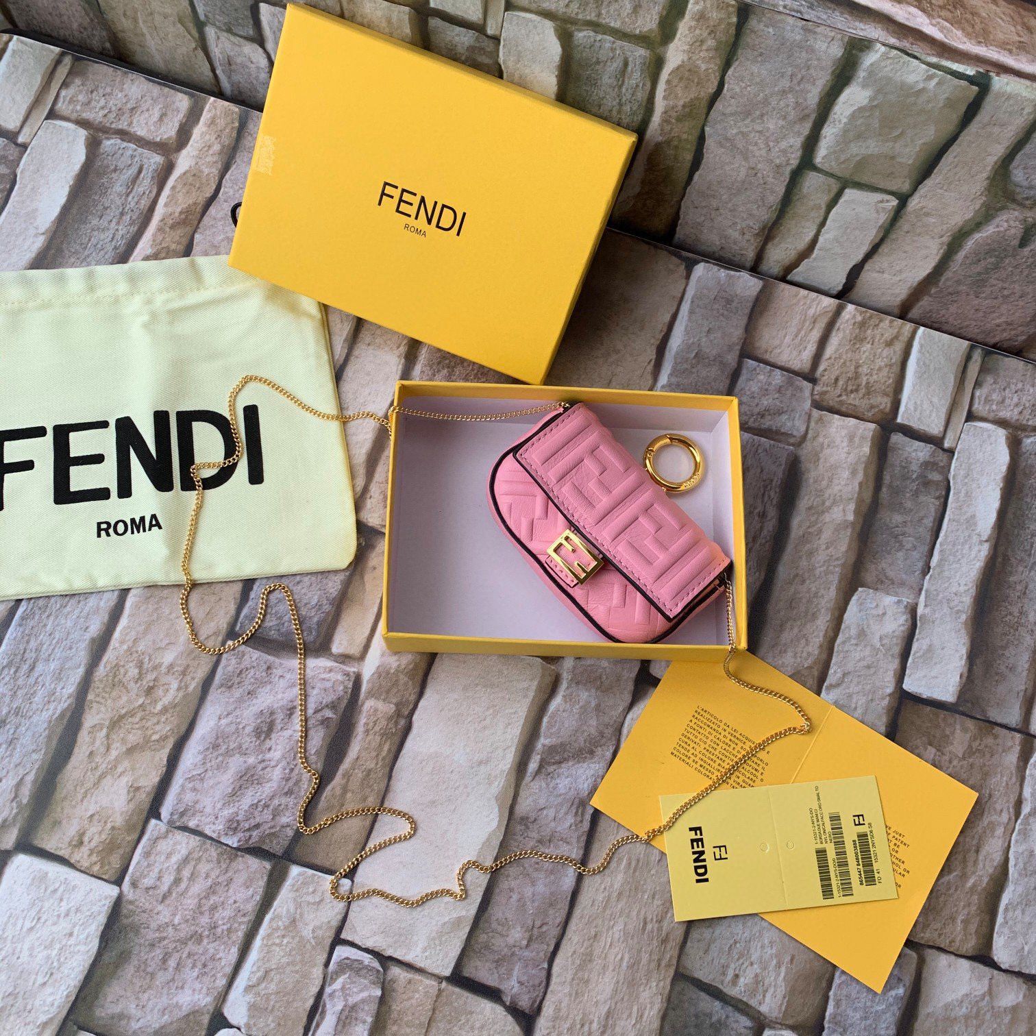 FENDI NANO BAGUETTE CHARM nappa leather 7AR844 Pink