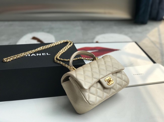 CHANEL mini flap bag with top handle AS2431 Apricot