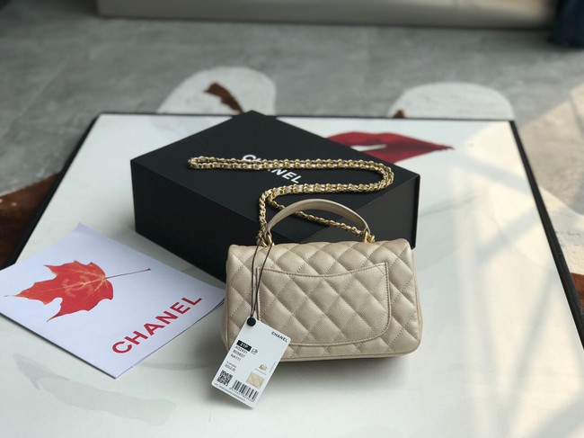 CHANEL mini flap bag with top handle AS2431 Apricot