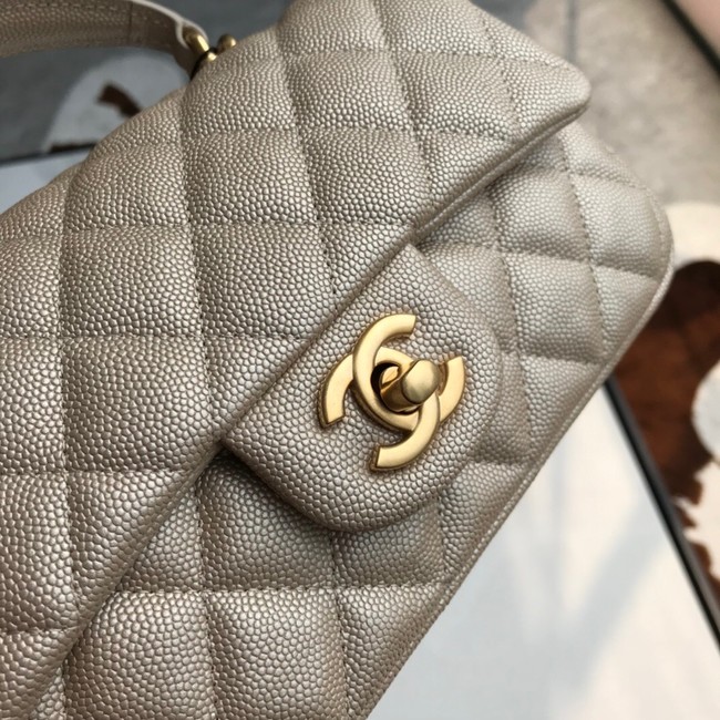 CHANEL mini flap bag with top handle AS2431 Apricot