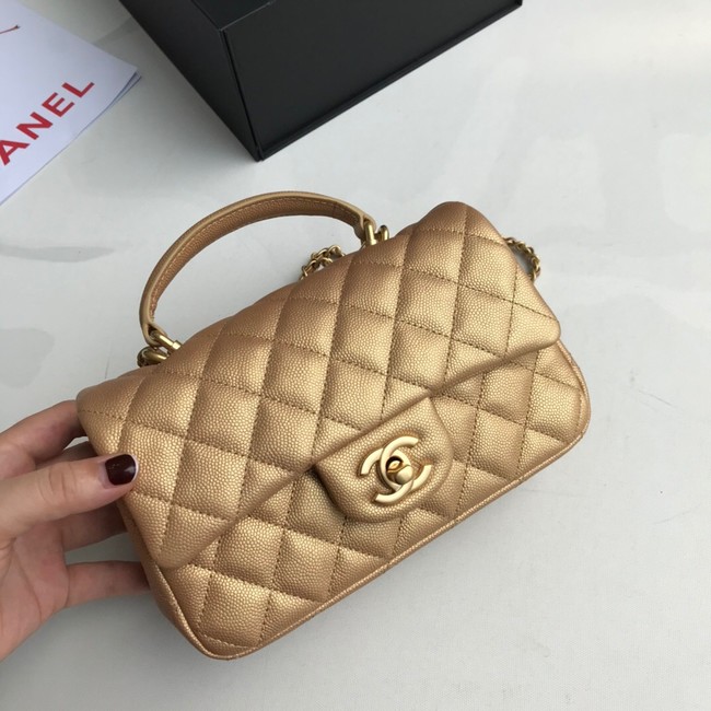 CHANEL mini flap bag with top handle AS2431 gold