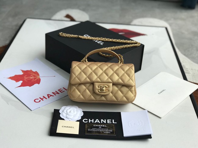 CHANEL mini flap bag with top handle AS2431 gold