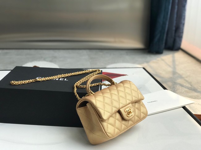 CHANEL mini flap bag with top handle AS2431 gold