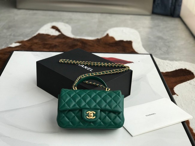 CHANEL mini flap bag with top handle AS2431 green