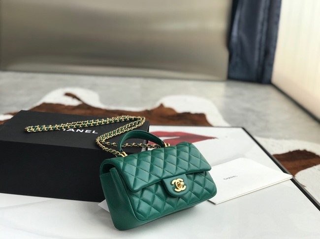 CHANEL mini flap bag with top handle AS2431 green