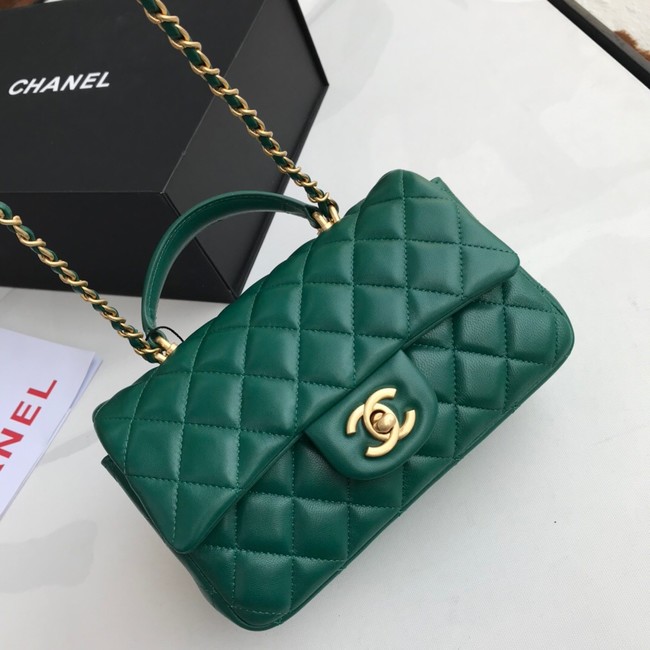 CHANEL mini flap bag with top handle AS2431 green