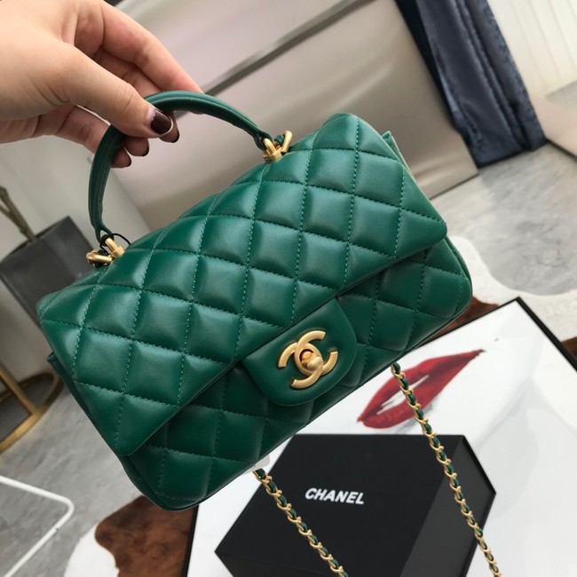 CHANEL mini flap bag with top handle AS2431 green