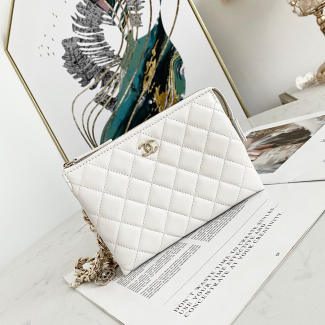 Chanel Grained Calfskin Clutch Bag 81050 white