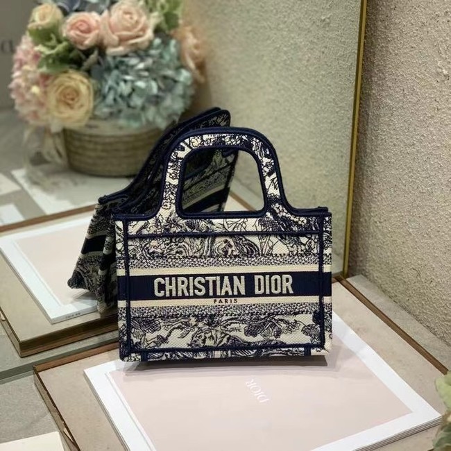 MINI DIOR BOOK TOTE Embroidery S5475Z Blue