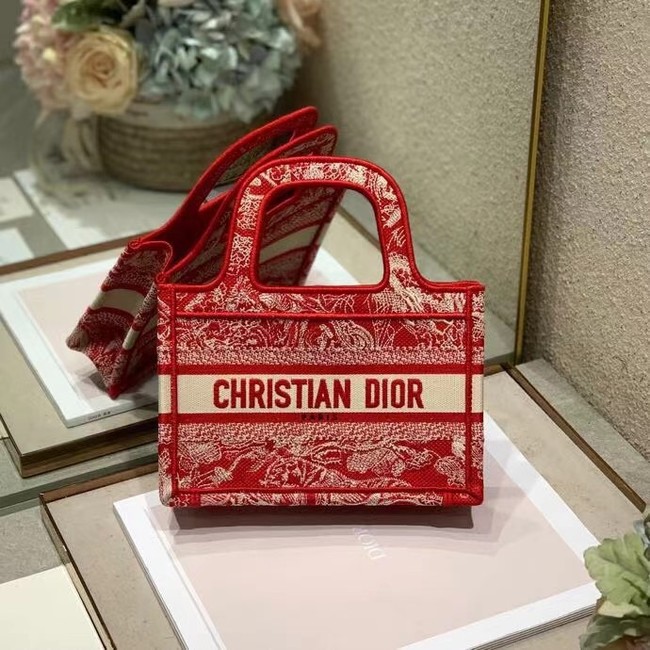 MINI DIOR BOOK TOTE Embroidery S5475Z red