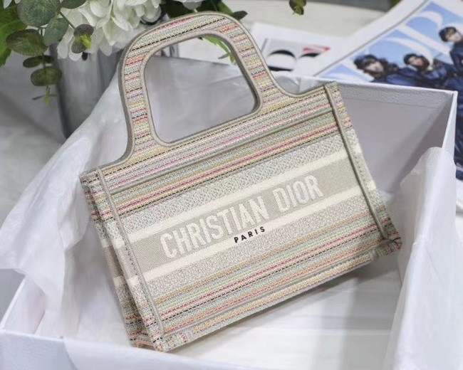 MINI DIOR BOOK TOTE Multicolor Stripes Embroidery S5475Z